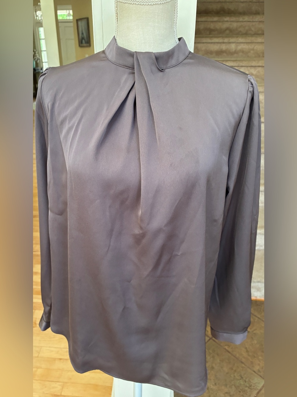 Ann Taylor mauve Brown Pleated Neck Blouse -Size Small- NWT